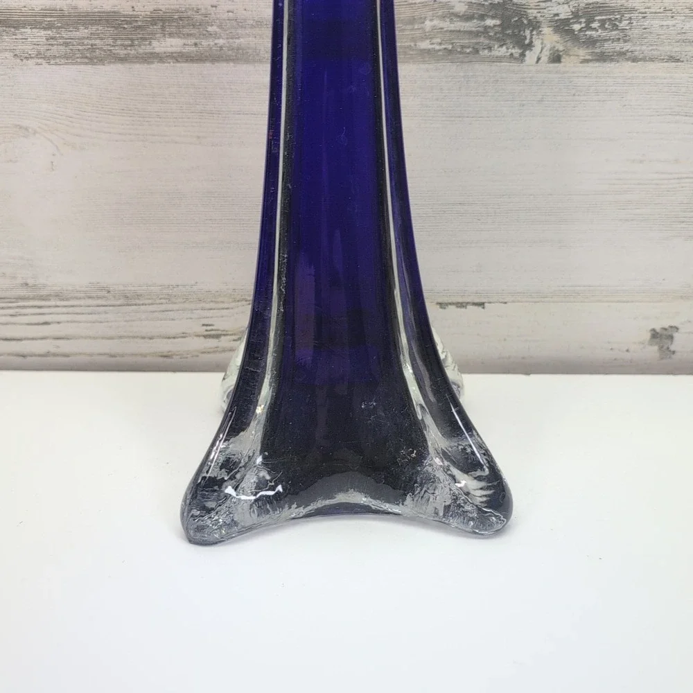 Vintage Cobalt Blue Swung Glass Vase 24.5 Inch Mid Century Modern Floor Decor